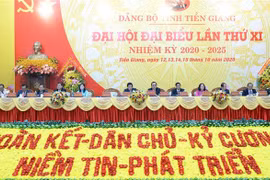Quang cảnh Đại hội đại biểu Đảng bộ tỉnh Tiền Giang lần thứ XI, nhiệm kỳ 2020-2025. (Ảnh: Hữu Chí/TTXVN)