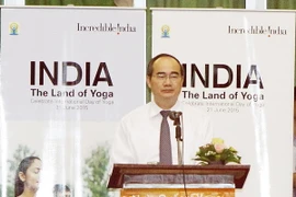 Ông Nguyễn Thiện Nhân, Ủy viên Bộ Chính trị, Chủ tịch Ủy ban Trung ương Mặt trận Tổ quốc Việt Nam đến dự và phát biểu tại buổi lễ khai mạc. (Ảnh:Nguyễn Dân/TTXVN)
