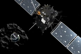 Hình mô phỏng robot Philae được tách từ tàu thăm dò không gian Rosetta và "hạ cánh" xuống bề mặt sao chổi. (Ảnh: AFP/TTXVN)