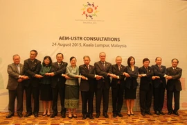 Các Bộ trưởng Kinh tế ASEAN, Mỹ và Tổng thư ký ASEAN tại Hội nghị tham vấn. Ảnh: Kim Dung-Chí Giáp/Vietnam+)