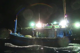 Lai dắt tàu cá vào bờ. (Ảnh minh họa: Nguyên Lý/TTXVN)