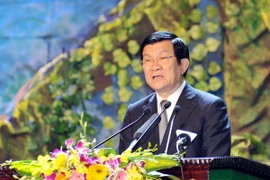 Chủ tịch nước Trương Tấn Sang phát biểu tại chương trình. (Ảnh: Trọng Đức/TTXVN)