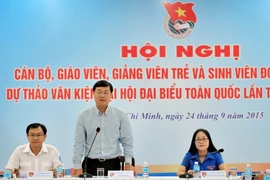 Bí thư Trung ương Đoàn Lê Quốc Phong phát biểu tại Hội nghị. (Ảnh: An Hiếu/TTXVN)