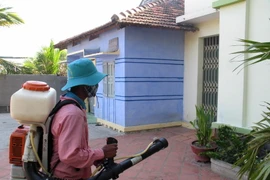 Nhân viên y tế phun thuốc diệt muỗi gây bệnh sốt xuất huyết. (Ảnh: Công Thử/TTXVN)