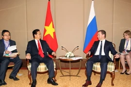 Thủ tướng Nguyễn Tấn Dũng gặp Thủ tướng Liên bang Nga, Ngài Dmitry Anatolyevich Medvedev. (Ảnh: Đức Tám/TTXVN)