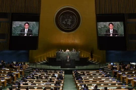 Ngoại trưởng Nhật Bản Fumio Kishida phát biểu tại hội nghị kiểm điểm thực hiện NPT. (Nguồn: AFP/TTXVN)