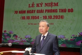 Tổng Bí thư, Chủ tịch nước Tô Lâm đọc Diễn văn kỷ niệm 70 năm Ngày Giải phóng Thủ đô. (Ảnh: Trí Dũng/TTXVN)