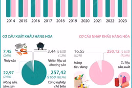 [Infographics] Cả nước xuất siêu 24,61 tỷ USD trong 10 tháng năm 2023