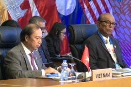 Thứ trưởng Bộ Ngoại giao Nguyễn Quốc Dũng dẫn đầu Đoàn Việt Nam tham dự các hội nghị. (Ảnh: Bình Vịnh/TTXVN)