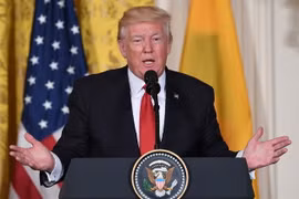 Tổng thống Mỹ Donald Trump tại cuộc họp báo ở Washington, DC. (Nguồn: AFP/TTXVN)
