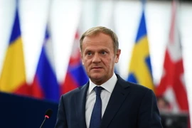 Chủ tịch Hội đồng châu Âu Donald Tusk trong cuộc họp báo ở Strasbourg, Pháp. (Nguồn: AFP/TTXVN)