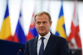 Chủ tịch Hội đồng châu Âu Donald Tusk trong cuộc họp báo ở Strasbourg, Pháp. (Nguồn: AFP/TTXVN)