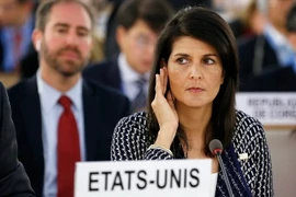 Đại sứ Mỹ tại Liên hợp quốc Nikki Haley tại phiên họp Hội đồng Nhân quyền Liên hợp quốc ở Geneva, Thụy Sĩ ngày 6/6. (Nguồn: EPA/TTXVN)