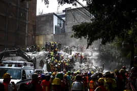 Lực lượng cứu hộ tìm kiếm người mất tích sau trận động đất ở Mexico City, Mexico ngày 21/9. (Nguồn: AFP/TTXVN)