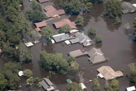 Cảnh ngập lụt do mưa lớn sau bão Harvey ở Orange, bang Texas ngày 31/8. (Nguồn: AFP/TTXVN)