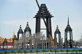 Khu vực đang xây dựng đài hỏa táng thi hài cố Quốc vương Bhumibol Adulyadej ở thủ đô Bangkok ngày 19/4. (Nguồn: THX/TTXVN)