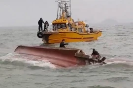 Lực lượng Bảo vệ bờ biển Hàn Quốc tìm kiếm nạn nhân mất tích trong vụ lật tàu cá ở ngoài khơi bờ biển Incheon ngày 3/12. (Nguồn: Yonhap/TTXVN)