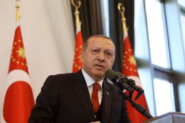 Tổng thống Thổ Nhĩ Kỳ Recep Tayyip Erdogan phát biểu tại Ankara. (Nguồn: THX/TTXVN)