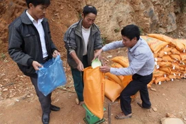 Hỗ trợ gạo cho người dân Sơn La. (Ảnh: Quý Trung/TTXVN)