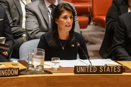 Đại sứ Mỹ tại Liên hợp quốc Nikki Haley tại cuộc họp Hội đồng bảo an Liên hợp quốc ở New York, Mỹ ngày 4/9. (Nguồn: AFP/TTXVN)