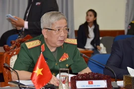 Thượng tướng Nguyễn Chí Vịnh, Ủy viên Trung ương Đảng, Ủy viên Thường vụ Quân ủy Trung ương, Thứ trưởng Bộ Quốc phòng, Trưởng đoàn Việt Nam phát biểu tại cuộc đối thoại. (Ảnh: TTXVN)