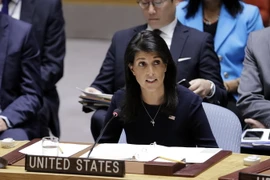 Đại sứ Mỹ Nikki Haley (phía trước) tại phiên họp của Hội đồng Bảo an Liên hợp quốc ở New York, Mỹ. (Nguồn: THX/TTXVN)