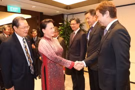 Chủ tịch Quốc hội Nguyễn Thị Kim Ngân tiếp đại diện các doanh nghiệp Singapore đến chào xã giao và báo cáo kết quả hoạt động, kinh doanh tại Việt Nam. (Ảnh: Trọng Đức/TTXVN.)