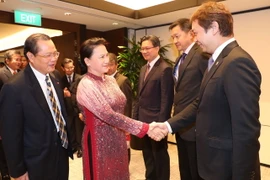 Chủ tịch Quốc hội Nguyễn Thị Kim Ngân tiếp đại diện các doanh nghiệp Singapore đến chào xã giao và báo cáo kết quả hoạt động, kinh doanh tại Việt Nam. (Ảnh: Trọng Đức/TTXVN.)