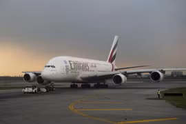Máy bay Airbus A380-800 của Hãng hàng không Emirates. (Nguồn: AFP/TTXVN)