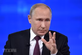 Tổng thống Nga Vladimir Putin phát biểu tại Moskva ngày 20/6/2019. (Ảnh: AFP/ TTXVN)