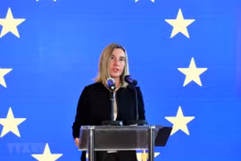 Đại diện cấp cao của EU về chính sách an ninh và đối ngoại Federica Mogherini phát biểu. (Ảnh: THX/TTXVN)
