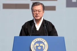 Tổng thống Hàn Quốc Moon Jae-in phát biểu tại một sự kiện ở thủ đô Seoul ngày 1/3/2019. (Nguồn: Yonhap/TTXVN)