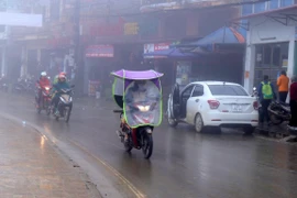 Hoạt động của người dân tại thị trấn Sa Pa gặp nhiều khó khăn do sương mù gây ra. (Ảnh: Quốc Khánh/TTXVN)