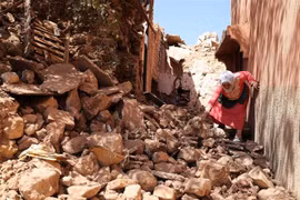 Cảnh đổ nát sau thảm họa động đất ở Moulay (Maroc), ngày 11/9/2023. (Ảnh: THX/TTXVN)