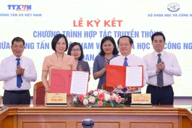 Chiều 28/8/2023, tại Hà Nội, Thông tấn xã Việt Nam và Bộ Khoa học và Công nghệ tổ chức Lễ Ký kết Chương trình Hợp tác Truyền thông giai đoạn 2023-2026. (Ảnh: Văn Điệp/TTXVN)