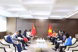 Bộ trưởng Ngoại giao Bùi Thanh Sơn gặp song phương Bộ trưởng Ngoại giao Timor Leste Albertina Magno. (Ảnh: Đào Trang/TTXVN)