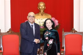 Ủy viên Bộ Chính trị, Thường trực Ban Bí thư, Trưởng Ban Tổ chức Trung ương Trương Thị Mai tiếp ông Luis Antonio Torres Iríbar, Uỷ viên Trung ương Đảng - Bí thư Thứ nhất Thành uỷ La Habana (Cuba) nhân chuyến thăm và làm việc tại Việt Nam. (Ảnh: Phương Hoa