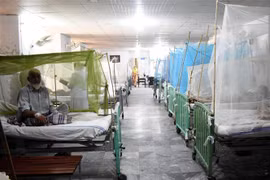 Bệnh nhân mắc sốt xuất huyết được điều trị tại bệnh viện ở Lahore (Pakistan), tháng 10/2022. (Ảnh: THX/TTXVN)