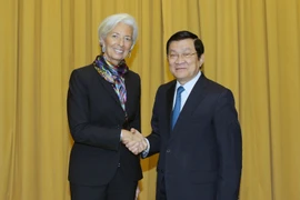 Chủ tịch nước Trương Tấn Sang tiếp bà Christine Lagarde, Tổng giám đốc Quỹ Tiền tệ Quốc tế (IMF) sang thăm và làm việc tại Việt Nam. (Ảnh: Nguyễn Khang/TTXVN)