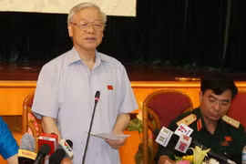 Tổng Bí thư Nguyễn Phú Trọng phát biểu tại buổi tiếp xúc cử tri quận Ba Đình và Hoàn Kiếm. (Ảnh:Trí Dũng/TTXVN)