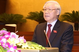 Tổng Bí thư Nguyễn Phú Trọng phát biểu tại lễ khai mạc kỳ họp thứ nhất của Quốc hội khóa XIV. (Ảnh: Trí Dũng/TTXVN)