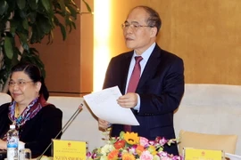 Chủ tịch Quốc hội, Chủ tịch Hội đồng Bầu cử Quốc gia Nguyễn Sinh Hùng phát biểu. (Ảnh: Phạm Kiên/TTXVN)