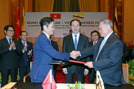 Chủ tịch nước chứng kiến Lễ ký Biên bản ghi nhớ về tăng tường hợp tác kinh tế giữa Bộ Công Thương và Bộ Ngoại giao và Thương mại Brunei Darussalem. (Ảnh: Nhan Sáng/TTXVN)
