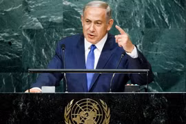 Thủ tướng Israel Benjamin Netanyahu phát biểu trước Đại hội đồng Liên hợp quốc ngày 22/9. (Nguồn: EPA)