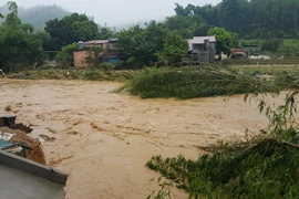 Nước lên cao tại Ngòi Đum chảy qua xã Đồng Tuyên (thành phố Lào Cai). (Ảnh: Lục Thu Hương/TTXVN)