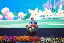 Tổng Bí thư, Chủ tịch nước Lào Thongloun Sisoulith phát biểu tại lễ kỷ niệm. (Ảnh: Bá Thành /TTXVN)