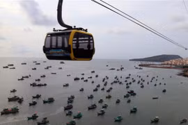 Cáp treo An Thới-Hòn Thơm, thành phố Phú Quốc (Kiên Giang). (Ảnh: Lê Huy Hải/TTXVN)