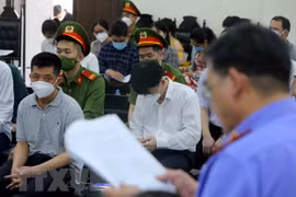 Các bị cáo nghe đại diện Viện kiểm sát công bố cáo trạng tại phiên tòa ngày 19/5. (Ảnh: An Đăng/TTXVN)