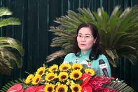 Bà Nguyễn Thị Lệ, Chủ tịch HĐND Thành phố Hồ Chí Minh phát biểu khai mạc Kỳ họp thứ 6. (Ảnh: Xuân Khu/TTXVN)