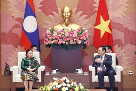 Chủ tịch Quốc hội Vương Đình Huệ tiếp Phó Chủ tịch Quốc hội Lào Sounthone Xayachack. (Ảnh: Doãn Tấn/TTXVN)